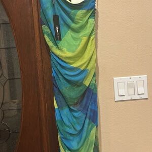 Fashion Nova Blue and Green Colorblock Dress